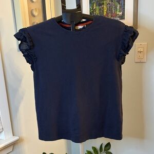 Boden Woven Frill Sleeve T-shirt Navy Size S
